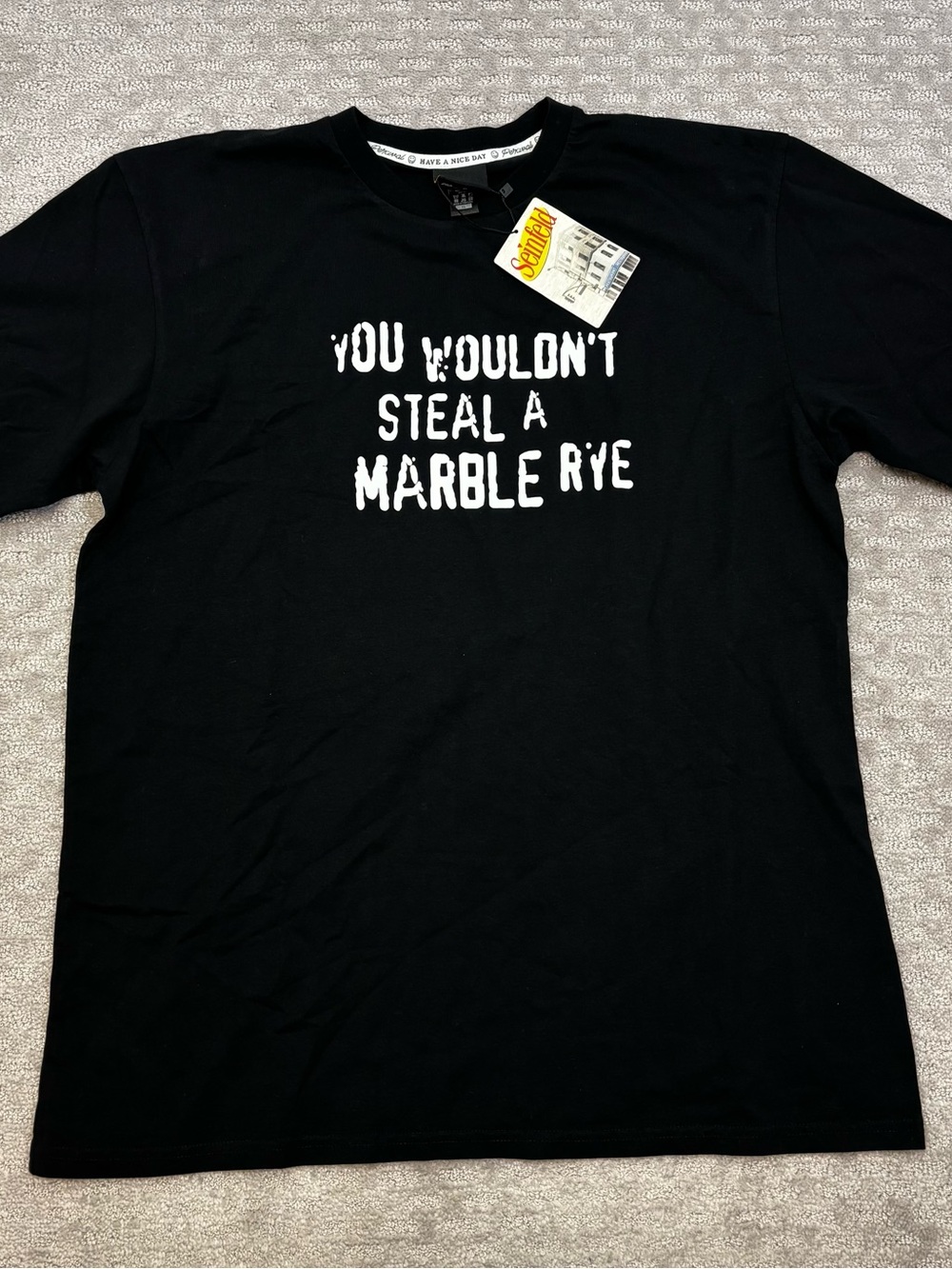 Percival Seinfeld Collab UK Menswear T Shirt Sz XL YOU WOULDN’T STEAL MARBLE RYE